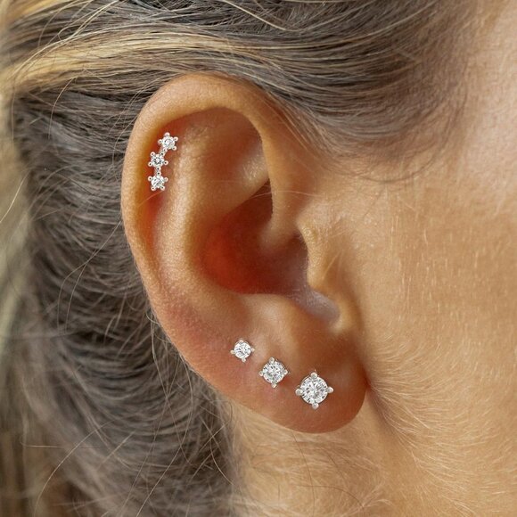 14K Gold Plated Hypoallergenic Sterling Silver Earrings Set - 4 Pairs, Small Siz - Picture 2 of 8